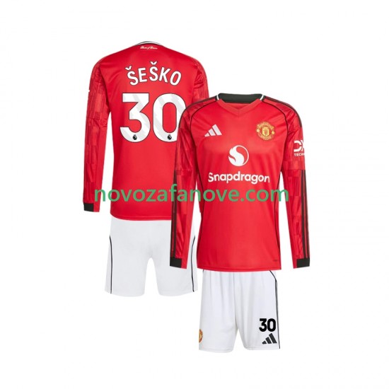 Nogometni Dres Manchester United Benjamin Sesko 30 Dječji Domaći 2025-2026 Dugim Rukavima