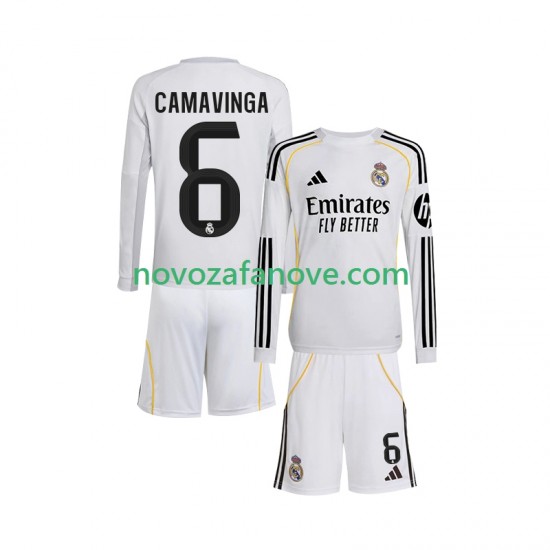 Nogometni Dres Real Madrid Camavinga 6 Dječji Domaći 2025-2026 Dugim Rukavima
