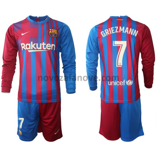Nogometni Dres FC Barcelona Antoine Griezmann 7 Dječji Domaći 2021-2022 Dugim Rukavima