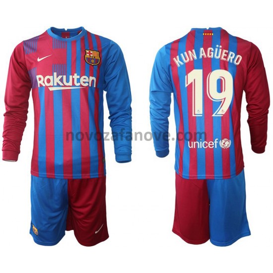 Nogometni Dres FC Barcelona Kun Aguero 19 Dječji Domaći 2021-2022 Dugim Rukavima