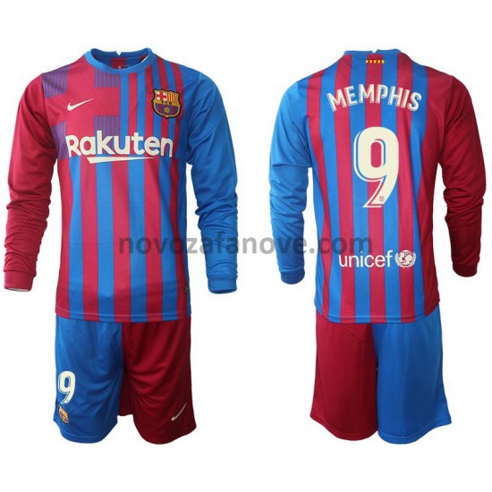 Nogometni Dres FC Barcelona Memphis Depay 9 Dječji Domaći 2021-2022 Dugim Rukavima