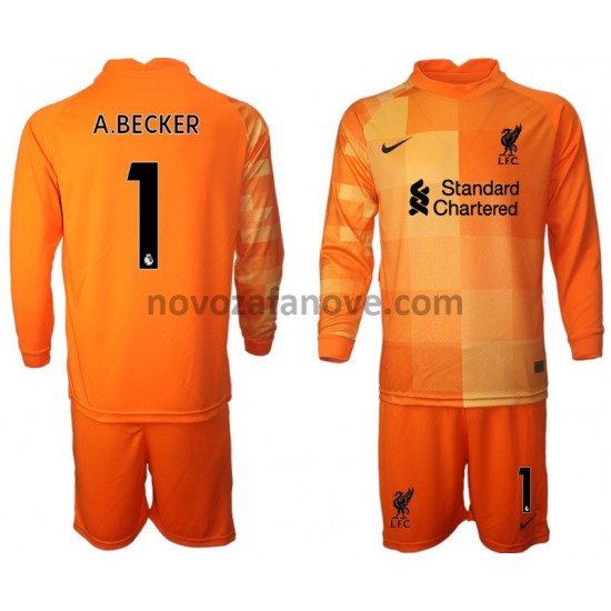 Nogometni Dres Liverpool Golmanski A.BECKER 1 Dječji Četvrti 2021-2022 Dugim Rukavima