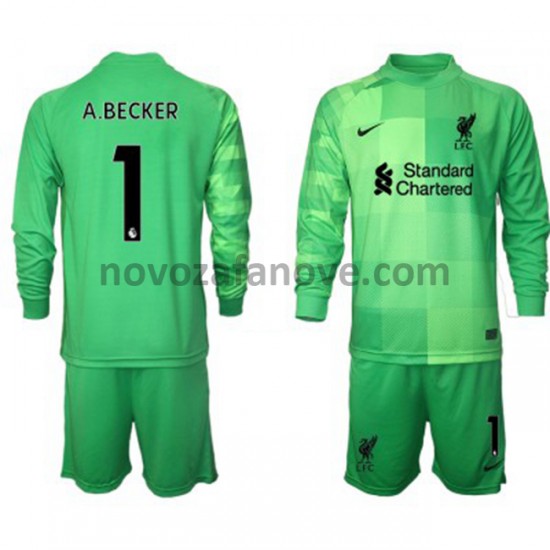 Nogometni Dres Liverpool Golmanski Alisson Becker 1 Dječji Domaći 2021-2022 Dugim Rukavima