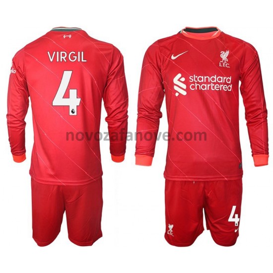 Nogometni Dres Liverpool VIRGIL 4 Dječji Domaći 2021-2022 Dugim Rukavima