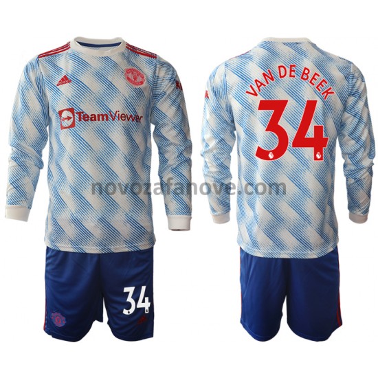 Nogometni Dres Manchester United Donny Van De Beek 34 Dječji Gostujući 2021-2022 Dugim Rukavima