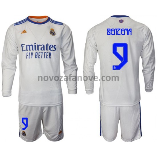 Nogometni Dres Real Madrid Benzema 9 Dječji Domaći 2021-2022 Dugim Rukavima