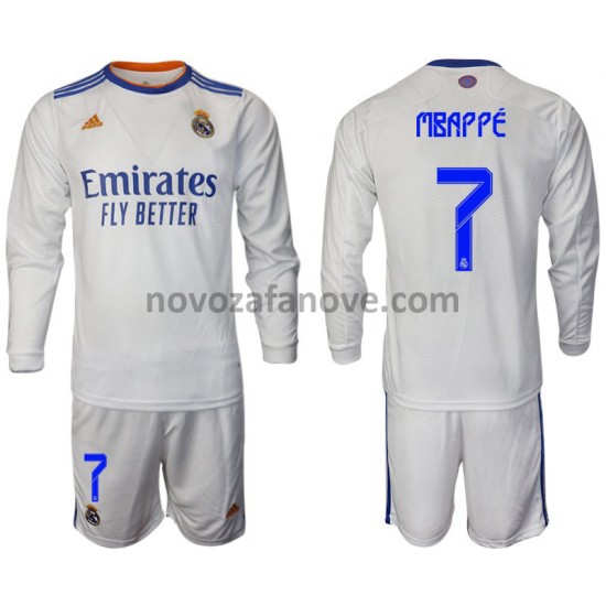 Nogometni Dres Real Madrid Mbappé 7 Dječji Domaći 2021-2022 Dugim Rukavima