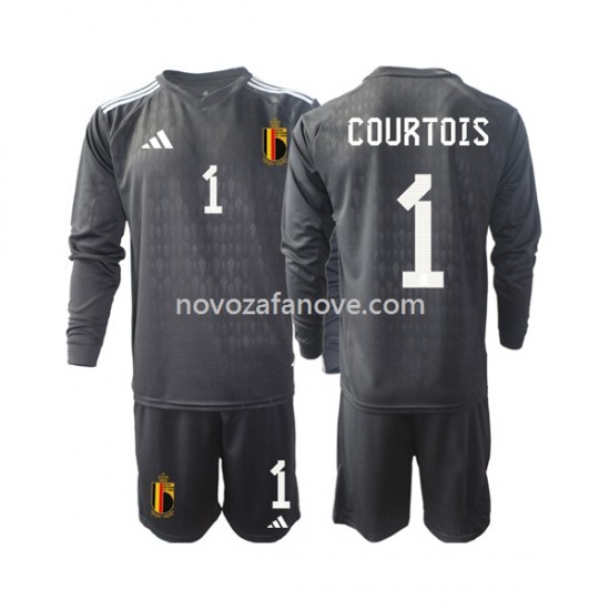 Nogometni Dres Belgija Courtois 1 Golmanski Dječji Gostujući 2022 Dugim Rukavima