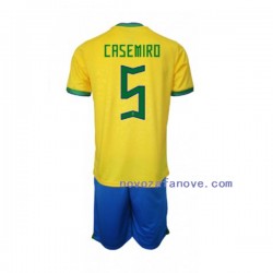 Nogometni Dres Brazil Casemiro 5 Dječji Domaći Svjetsko prvenstvo 2022 Kratkih Rukava