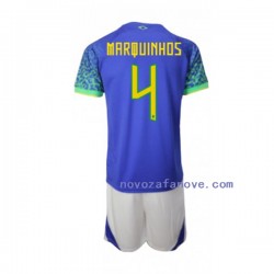 Nogometni Dres Brazil Marquinhos 4 Dječji Gostujući Svjetsko prvenstvo 2022 Kratkih Rukava