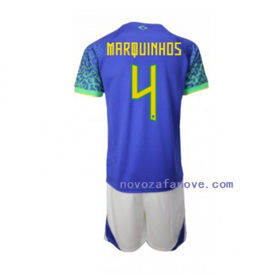 Nogometni Dres Brazil Marquinhos 4 Dječji Gostujući Svjetsko prvenstvo 2022 Kratkih Rukava